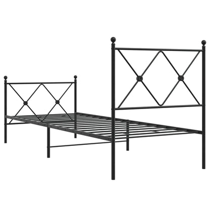 Metal Bed Frame with Headboard and Footboard Black 75x190 cm Small Single