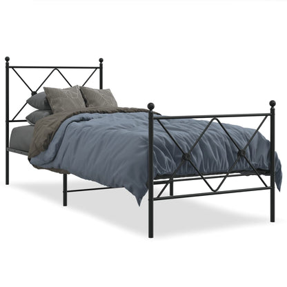 Metal Bed Frame with Headboard and Footboard Black 75x190 cm Small Single