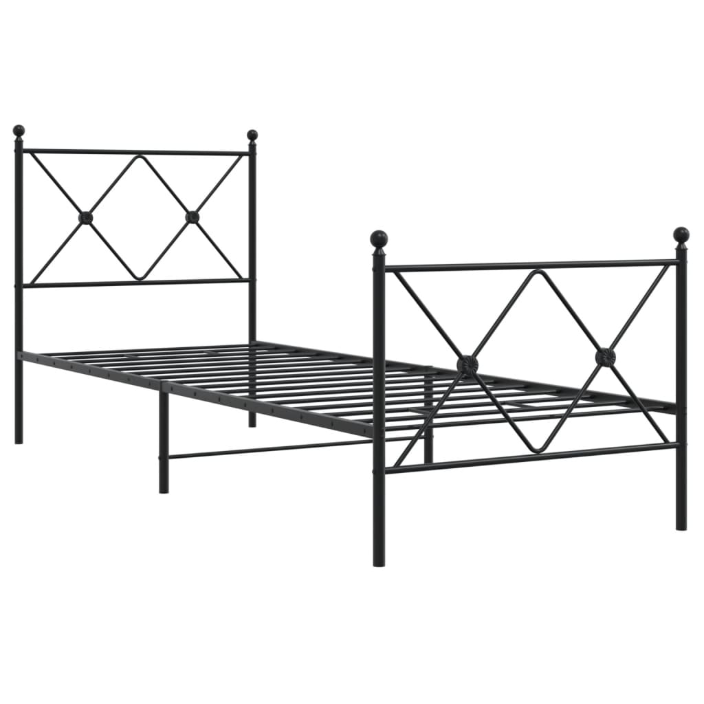 Metal Bed Frame with Headboard and Footboard Black 80x200 cm