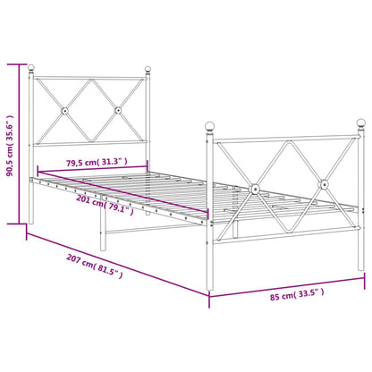 Metal Bed Frame with Headboard and Footboard Black 80x200 cm