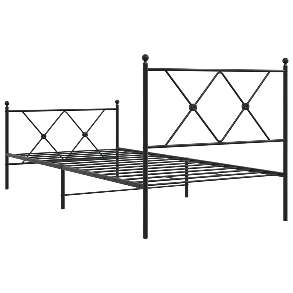 Metal Bed Frame with Headboard and Footboard Black 90x190 cm Single