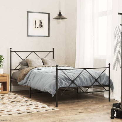 Metal Bed Frame without Mattress with Footboard Black 100x190cm