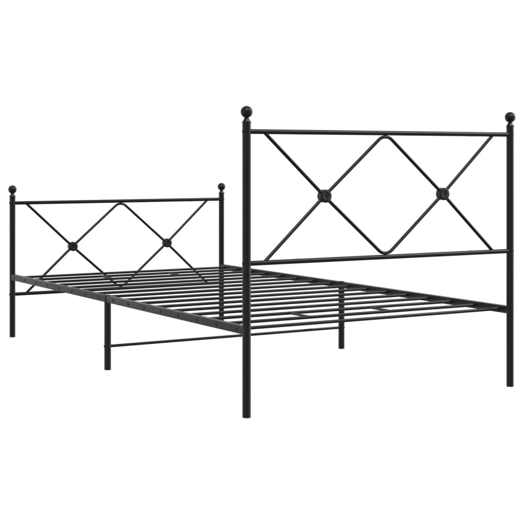 Metal Bed Frame without Mattress with Footboard Black 100x190cm