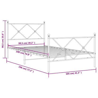 Metal Bed Frame without Mattress with Footboard Black 100x190cm