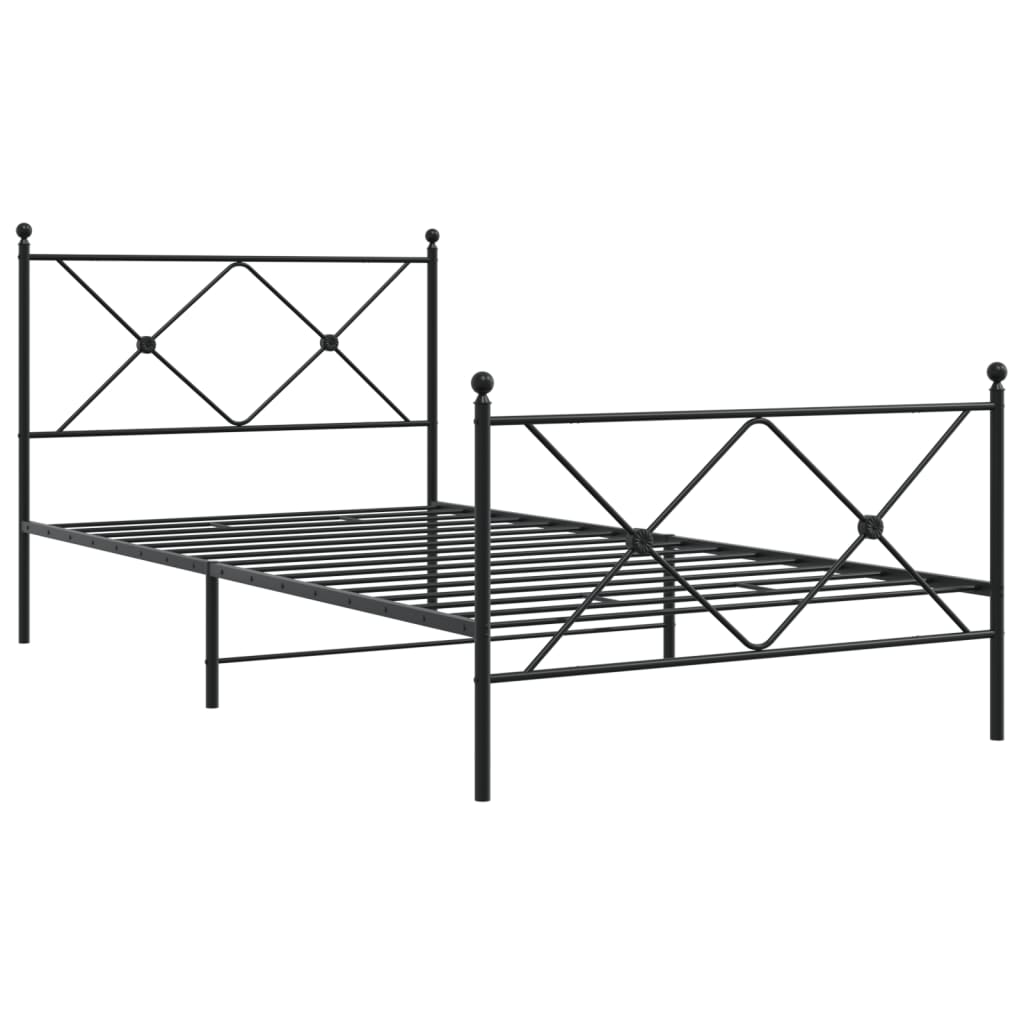 Metal Bed Frame with Headboard and Footboard Black 100x200 cm