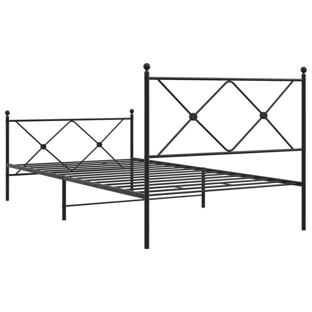 Metal Bed Frame with Headboard and Footboard Black 100x200 cm