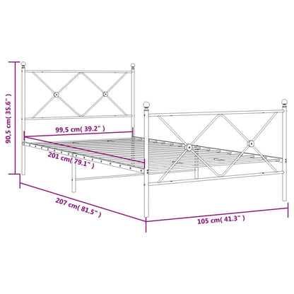 Metal Bed Frame with Headboard and Footboard Black 100x200 cm