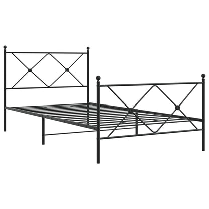 Metal Bed Frame with Headboard and Footboard Black 107x203 cm