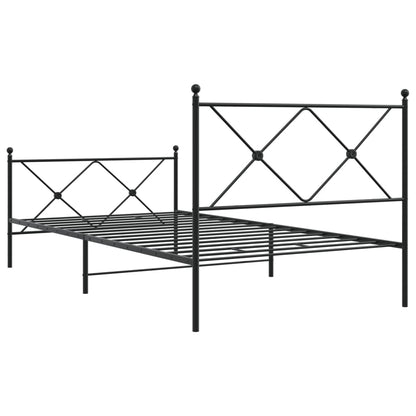 Metal Bed Frame with Headboard and Footboard Black 107x203 cm