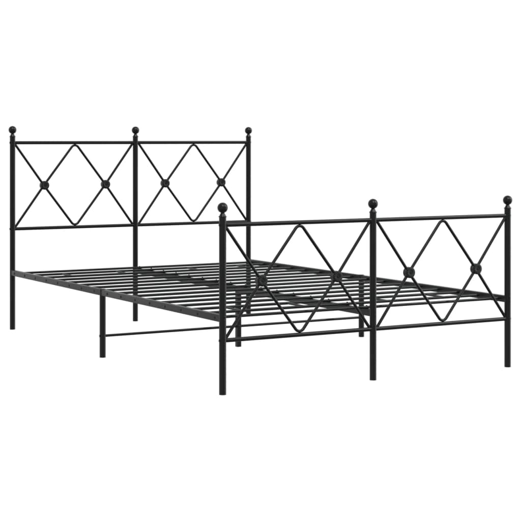 Metal Bed Frame with Headboard and Footboard Black 120x190 cm Small Double