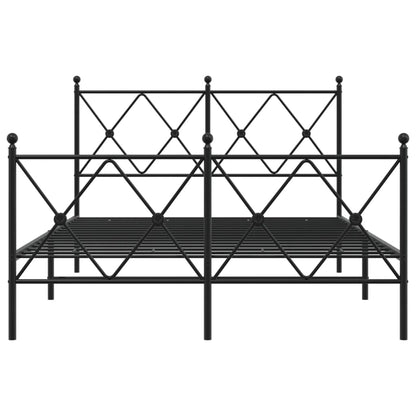 Metal Bed Frame with Headboard and Footboard Black 120x190 cm Small Double