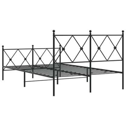 Metal Bed Frame with Headboard and Footboard Black 120x190 cm Small Double