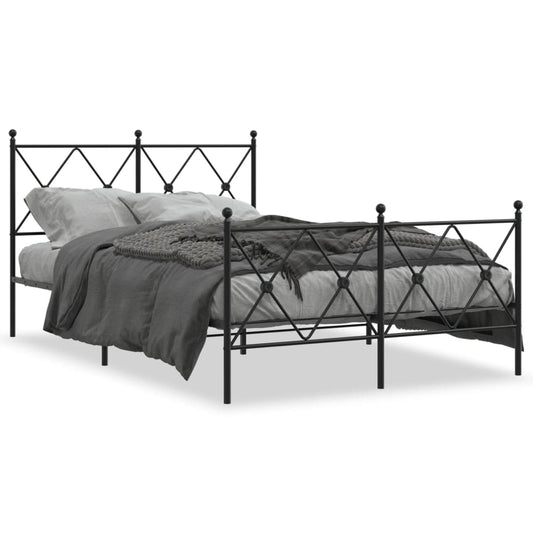 Metal Bed Frame with Headboard and Footboard Black 120x190 cm Small Double