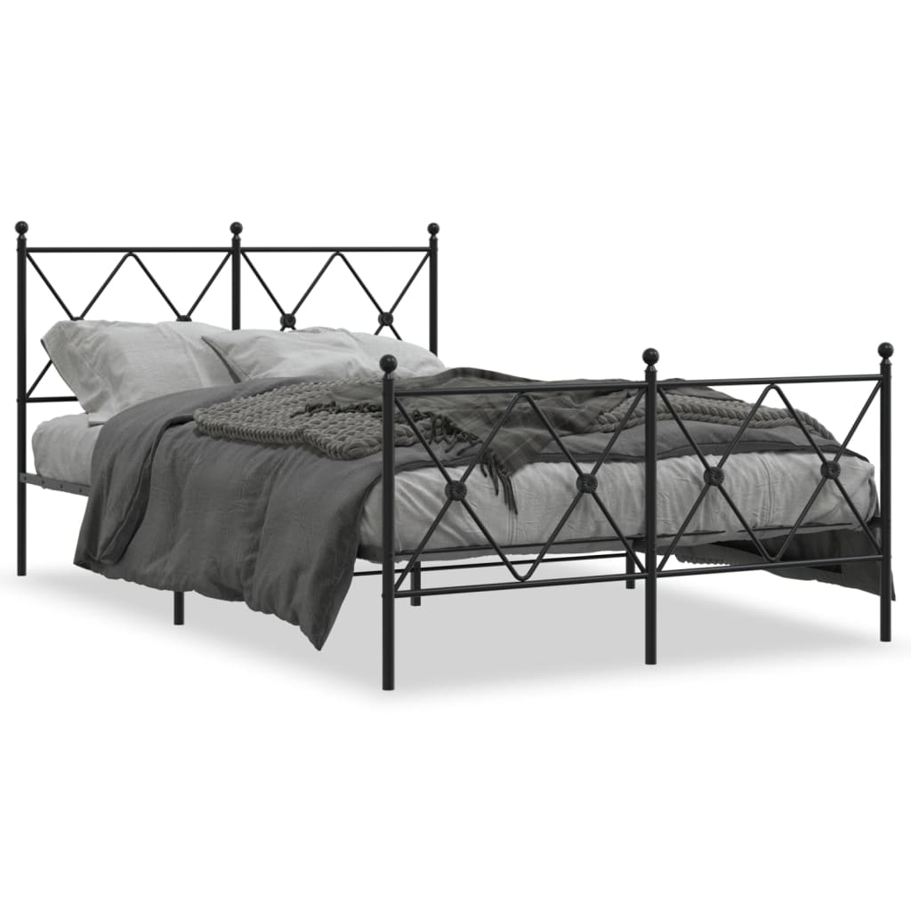 Metal Bed Frame with Headboard and Footboard Black 120x200 cm