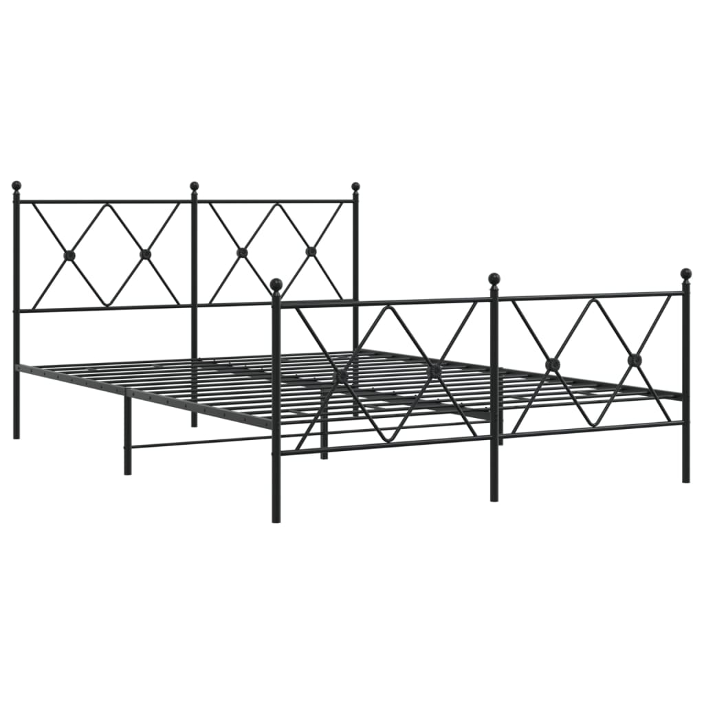 Metal Bed Frame with Headboard and Footboard Black 137x190 cm