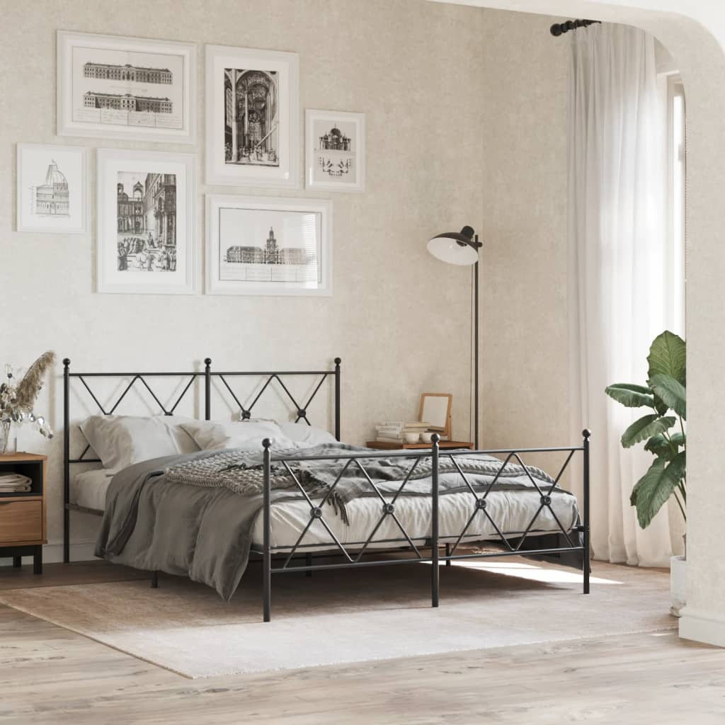 Metal Bed Frame with Headboard and Footboard Black 137x190 cm