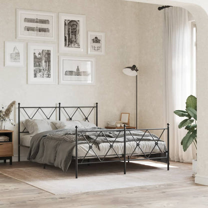 Metal Bed Frame with Headboard and Footboard Black 137x190 cm