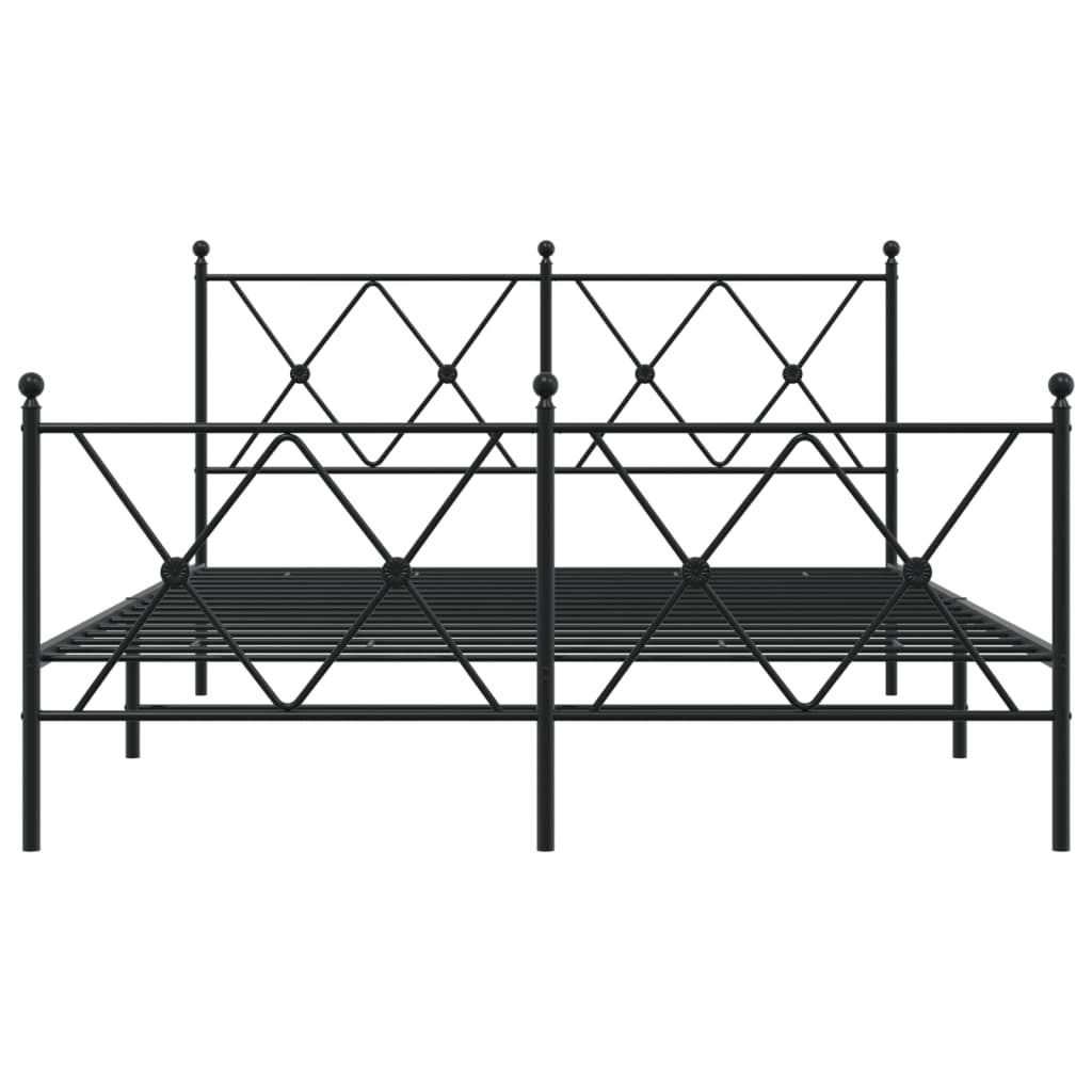 Metal Bed Frame with Headboard and Footboard Black 137x190 cm