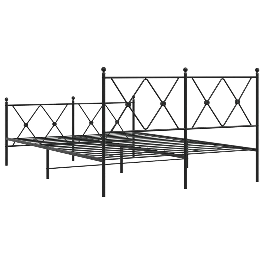 Metal Bed Frame with Headboard and Footboard Black 137x190 cm