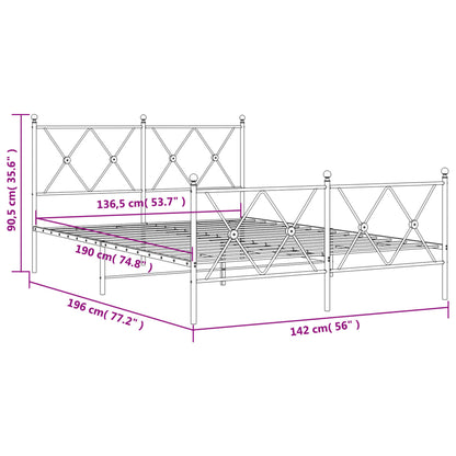 Metal Bed Frame with Headboard and Footboard Black 137x190 cm