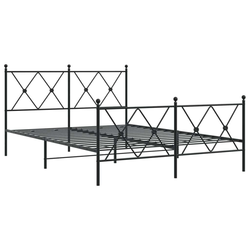 Metal Bed Frame with Headboard and Footboard Black 140x190 cm