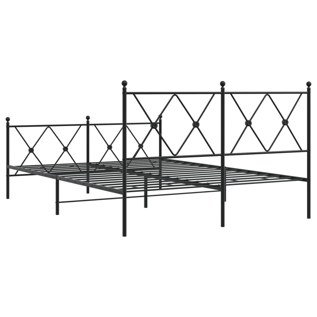 Metal Bed Frame with Headboard and Footboard Black 140x190 cm