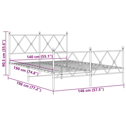 Metal Bed Frame with Headboard and Footboard Black 140x190 cm