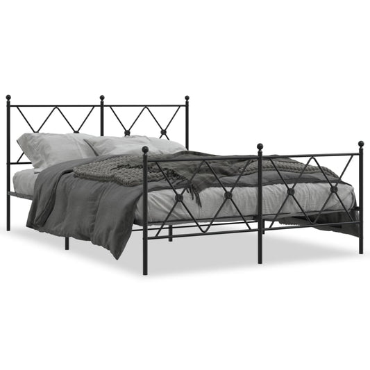 Metal Bed Frame with Headboard and Footboard Black 140x190 cm