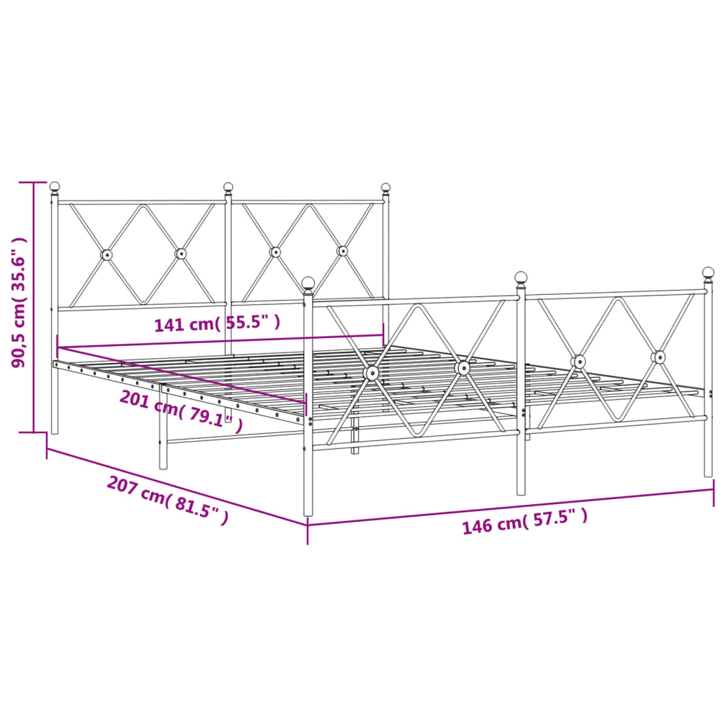 Metal Bed Frame with Headboard and Footboard Black 140x200 cm