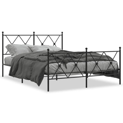 Metal Bed Frame with Headboard and Footboard Black 140x200 cm