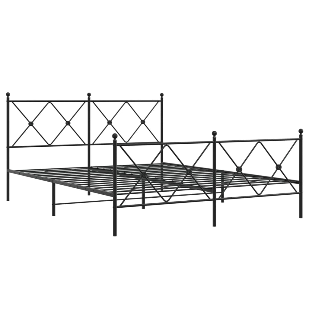 Metal Bed Frame with Headboard and Footboard Black 150x200 cm King Size