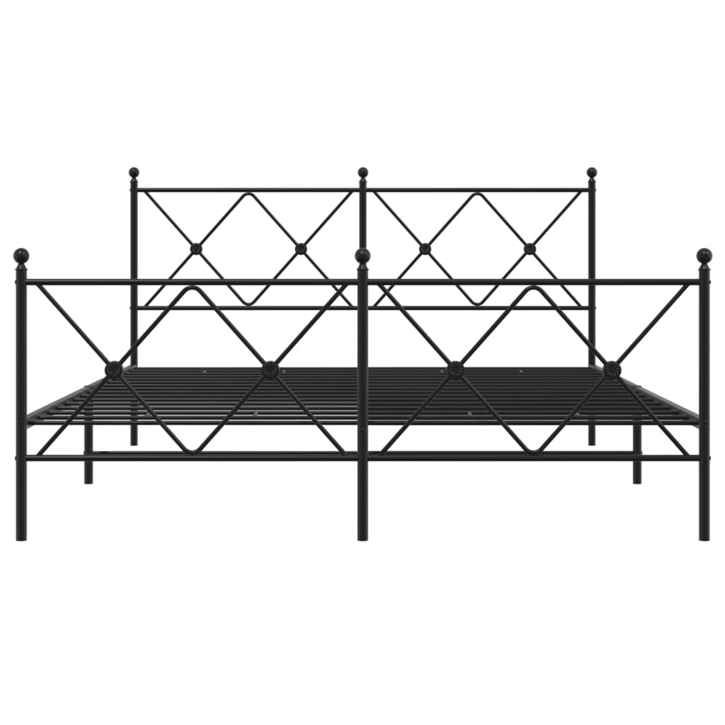 Metal Bed Frame with Headboard and Footboard Black 150x200 cm King Size