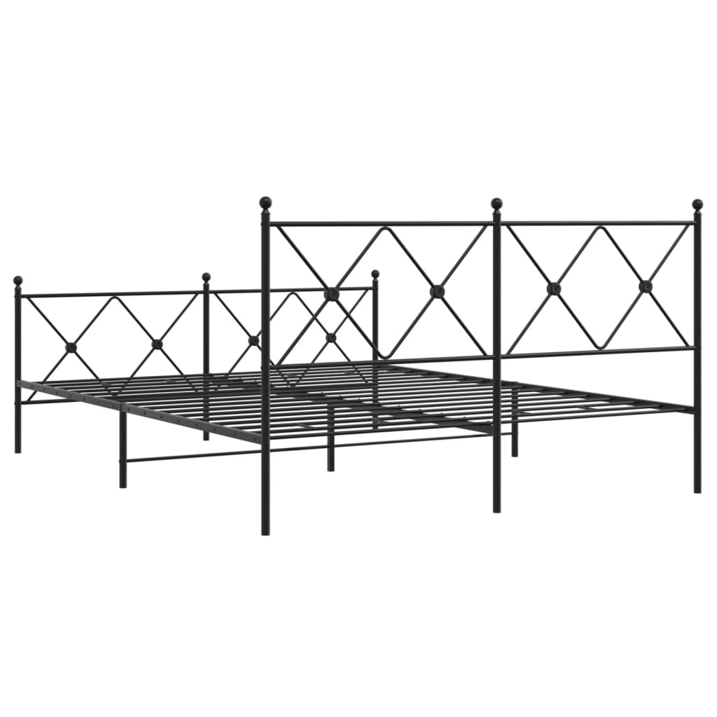 Metal Bed Frame with Headboard and Footboard Black 150x200 cm King Size