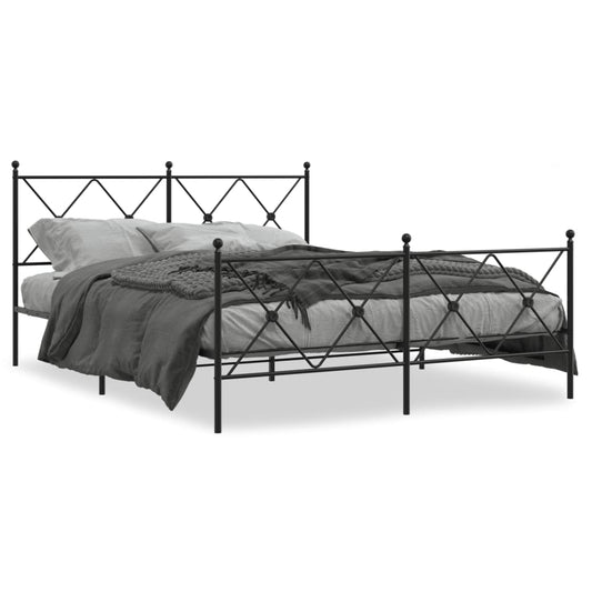 Metal Bed Frame with Headboard and Footboard Black 150x200 cm King Size