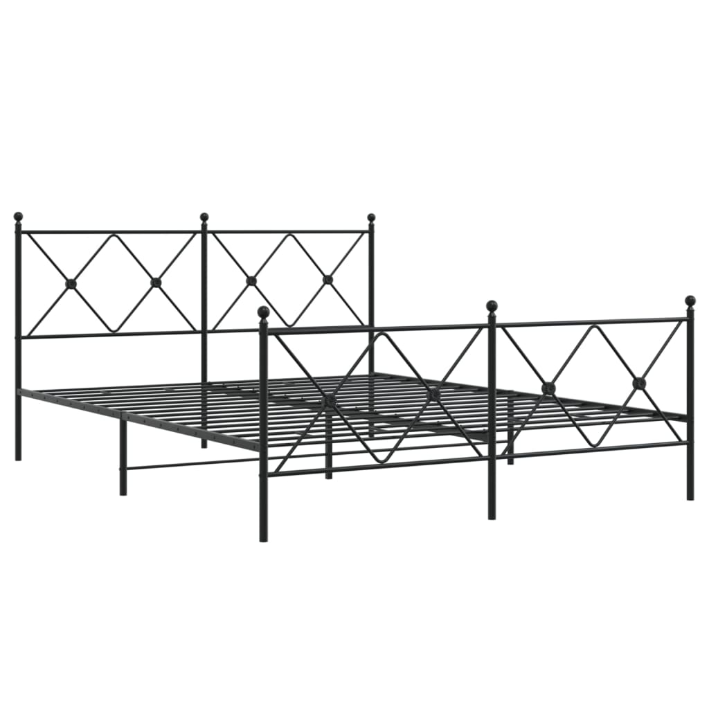 Metal Bed Frame with Headboard and Footboard Black 160x200 cm