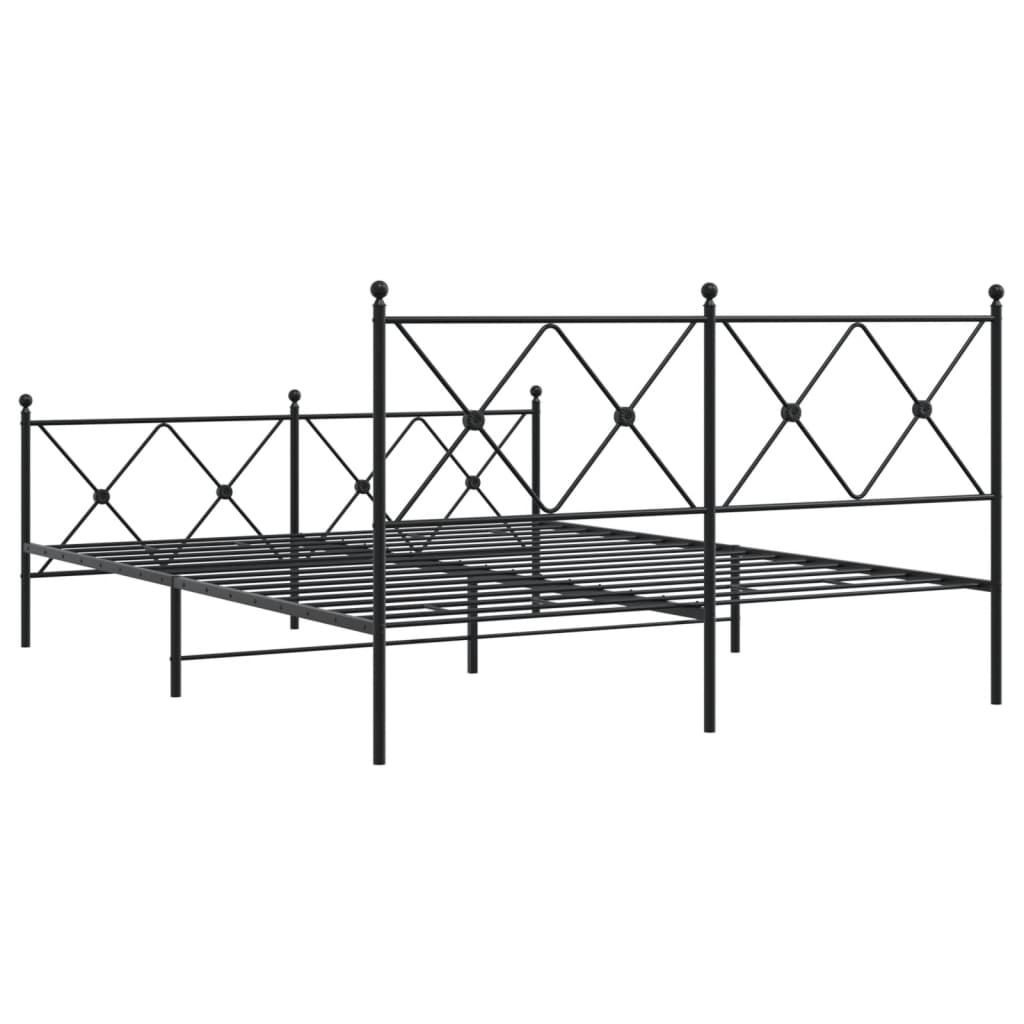 Metal Bed Frame with Headboard and Footboard Black 160x200 cm