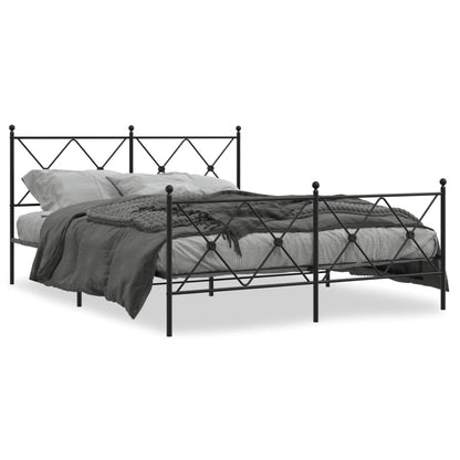 Metal Bed Frame with Headboard and Footboard Black 160x200 cm