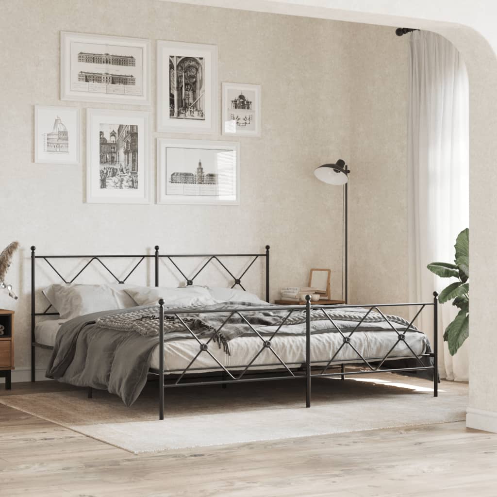 Metal Bed Frame with Headboard and Footboard Black 180x200 cm Super King