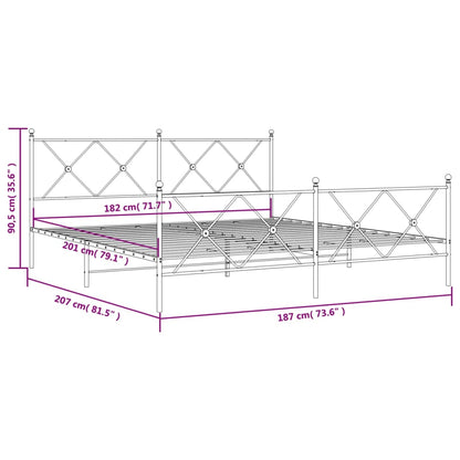 Metal Bed Frame with Headboard and Footboard Black 180x200 cm Super King