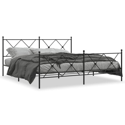 Metal Bed Frame with Headboard and Footboard Black 180x200 cm Super King