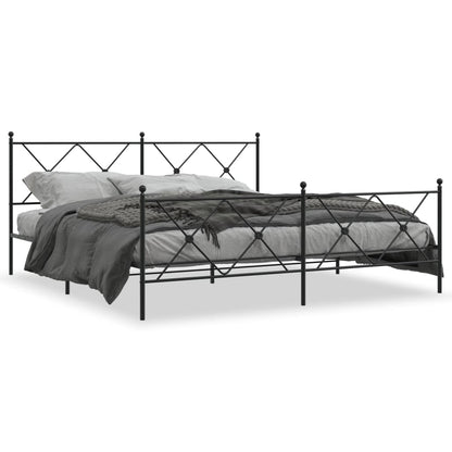 Metal Bed Frame with Headboard and Footboard Black 183x213 cm