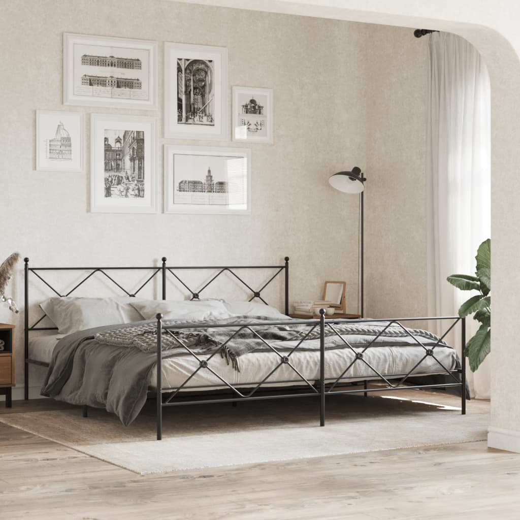 Metal Bed Frame with Headboard and Footboard Black 200x200 cm