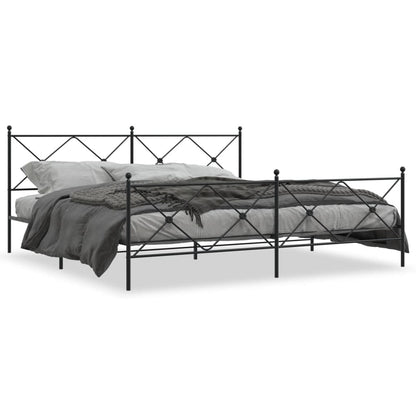 Metal Bed Frame with Headboard and Footboard Black 200x200 cm