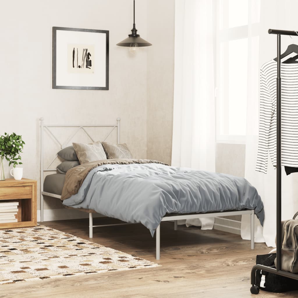 Metal Bed Frame with Headboard White 80x200 cm