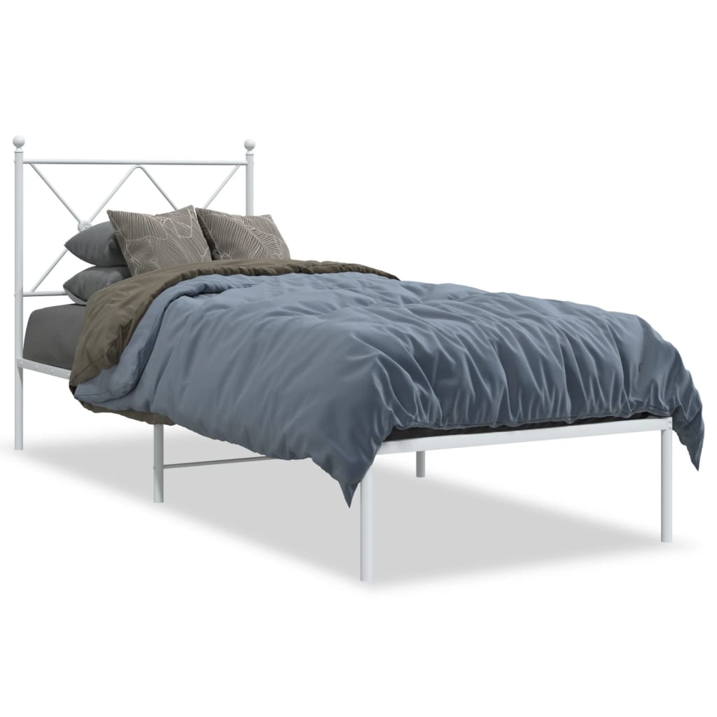 Metal Bed Frame with Headboard White 80x200 cm