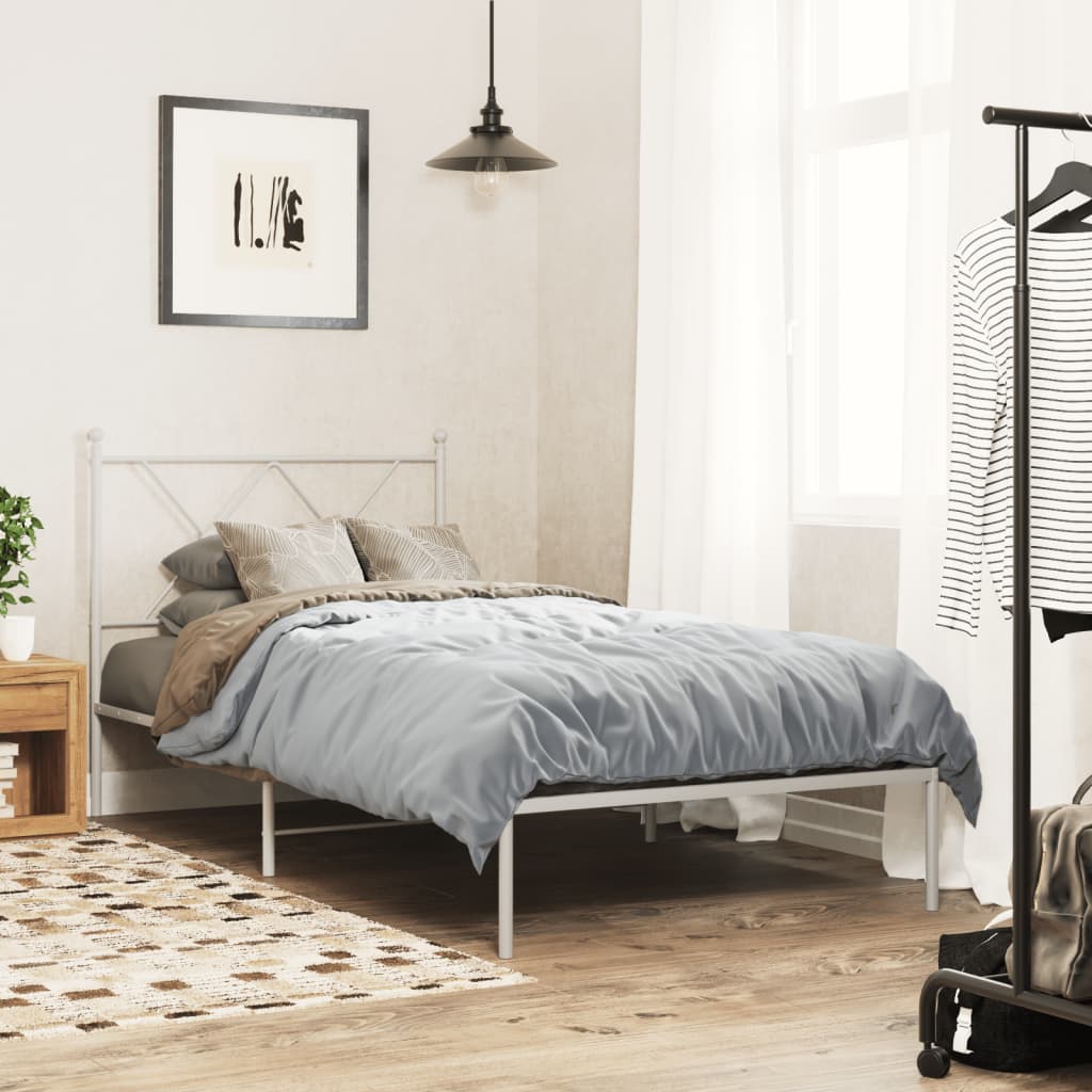 Metal Bed Frame with Headboard White 90x190 cm Single