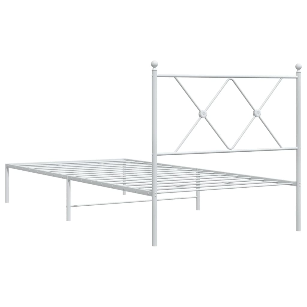 Metal Bed Frame with Headboard White 90x200 cm