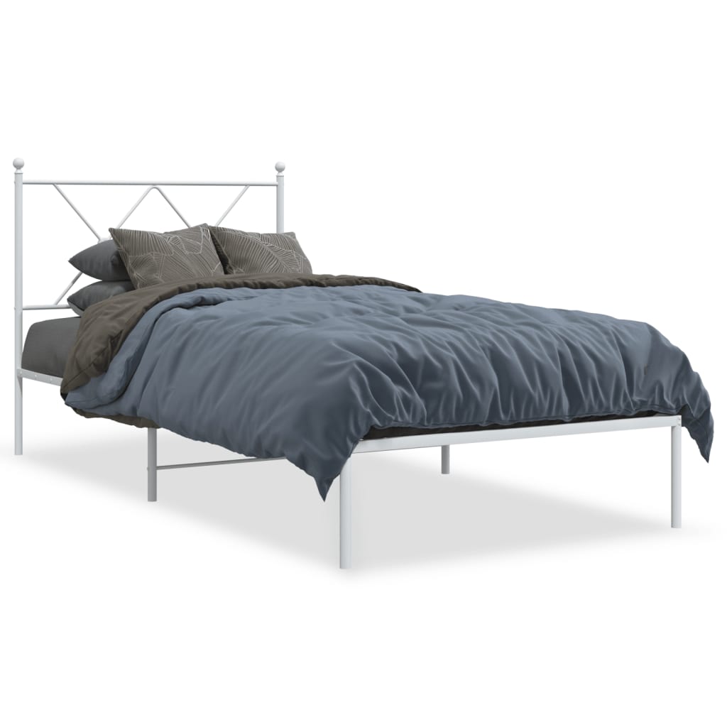 Metal Bed Frame with Headboard White 90x200 cm