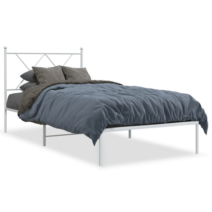 Metal Bed Frame with Headboard White 90x200 cm