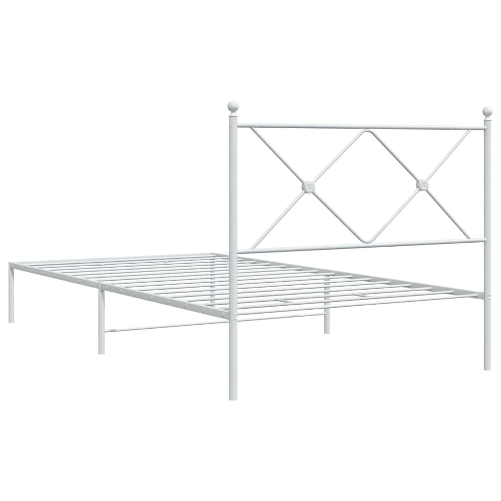 Metal Bed Frame with Headboard White 100x200 cm